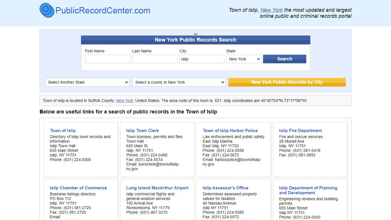 Town of Islip, New York Public Records and Criminal Background Check