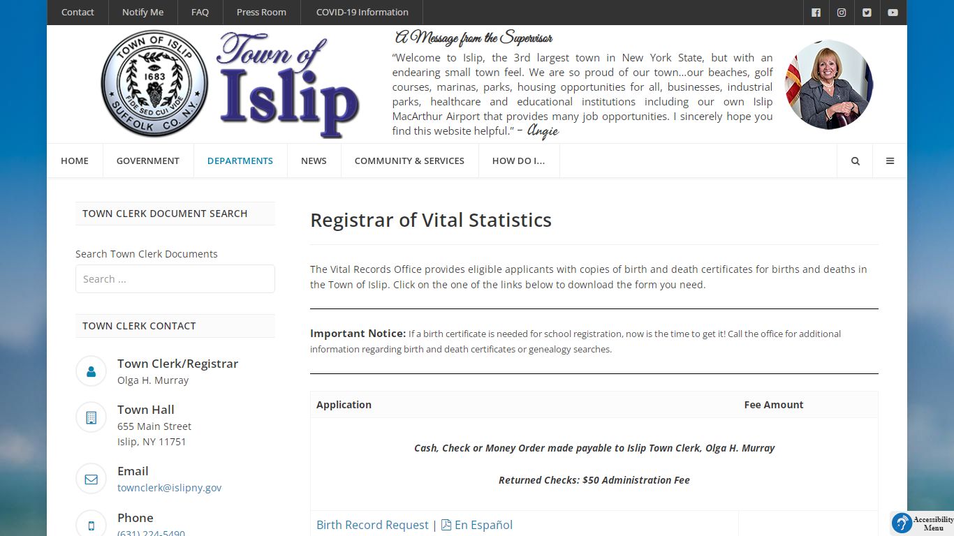 Registrar of Vital Statistics - Islip, New York